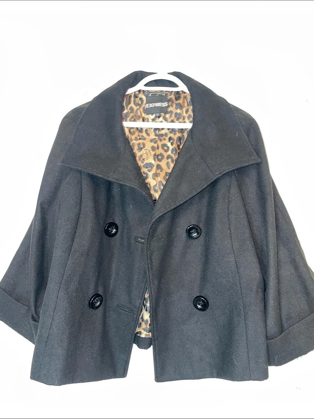 Express Leopard Lined Black Cape Size Large
